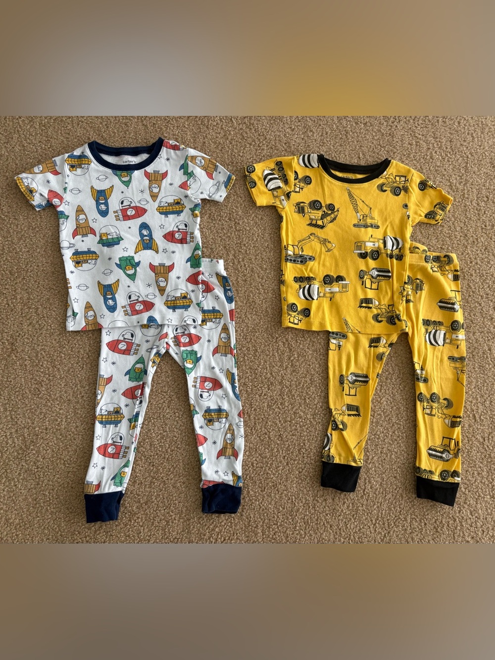 Carter's Yellow Construction & White Rocket Kids Pajama Sets